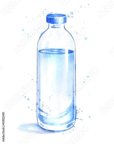 Watercolor illustration of bottle of water