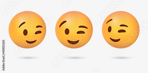 3d Winking emoji face , slight smile winky emoticon closed one eye 