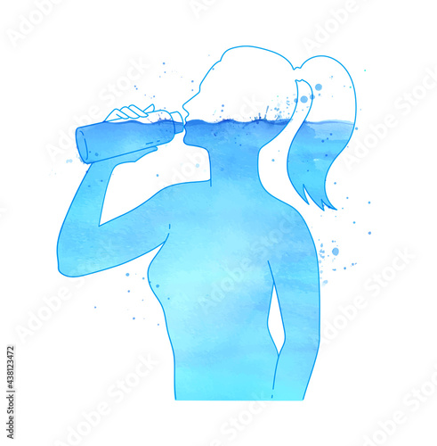 Female silhouette with bottle of mineral water