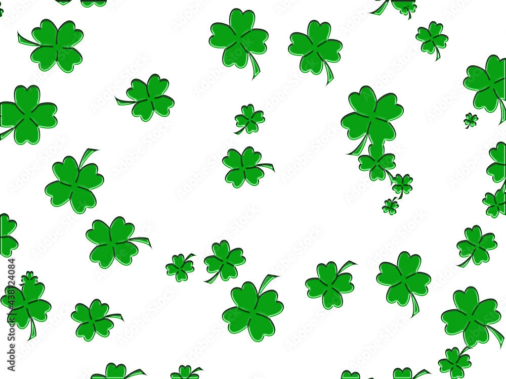 White background dotted with green clovers. White background dotted with green clovers.