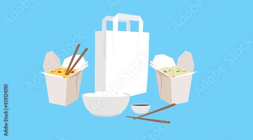 Vector Isolated Illustration of Chinese Takeaway Food, with a take wawy paper bag