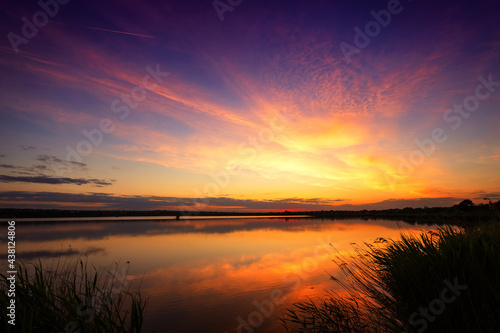 Beautiful landscape with sunset  sunrise on the lake