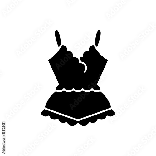 Lace pyjamas black glyph icon. Elegant nightgown for ladies. Trendy sleepwear for women. Comfortable homewear and sleepwear. Silhouette symbol on white space. Vector isolated illustration