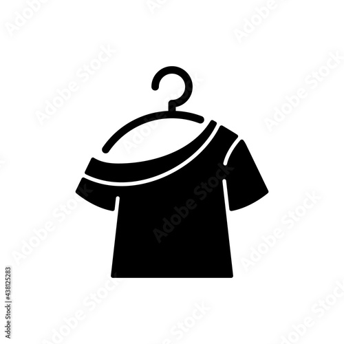 One shoulder t shirt black glyph icon. Trendy comfy outfit for women. Female garment for lounging. Comfortable homewear and sleepwear. Silhouette symbol on white space. Vector isolated illustration