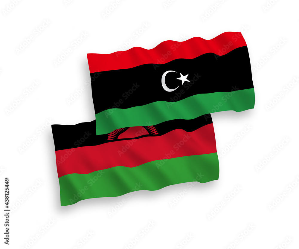 Flags of Malawi and Libya on a white background Flags of Malawi and Libya on a white background