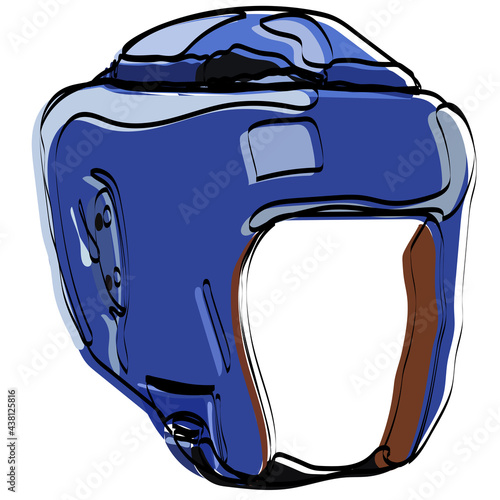 Boxing, kickboxing. Promoting sports and a healthy lifestyle. Cartoon vector illustration. blue boxing helmet on a white background. Icon of the boxer's equipment in realistic style.