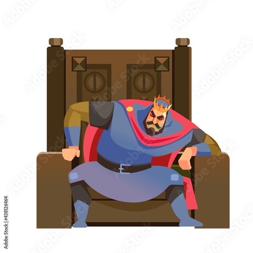 King thinking. Pensive and worried monarch sitting on his throne. Responsibility being reign. Set of medieval king characters posing in different situations.Cartoon style vector isolated illustration.