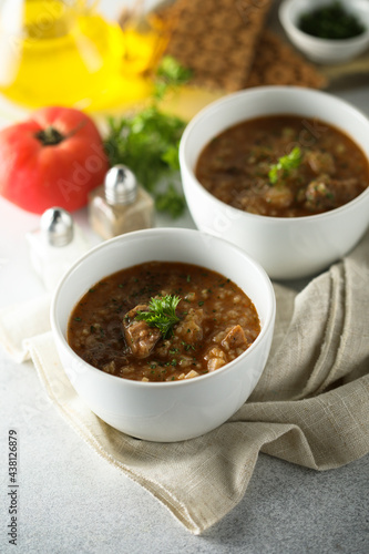 Traditional homemade spicy lentil soup