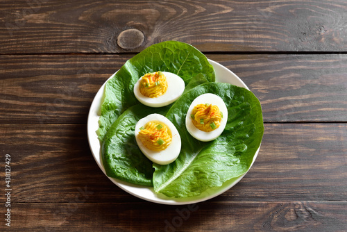 Deviled eggs with paprika, mustard and mayonnaise