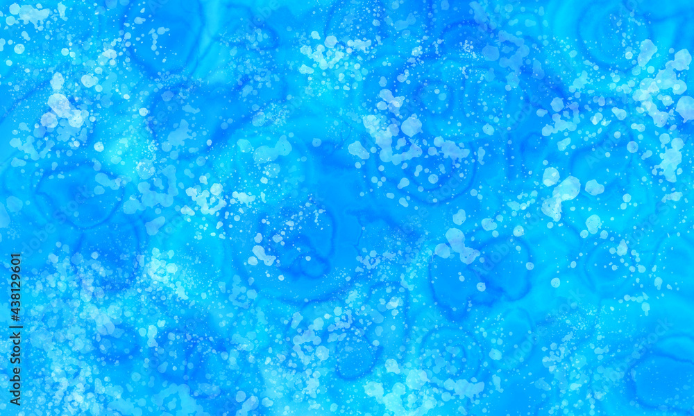 Watercolor abstract blue background. Sea summer wallpaper. Underwater and bubbles banner.