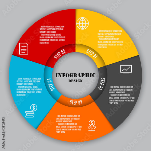 Vector circle business concept with icon 5 step design element for presentation.