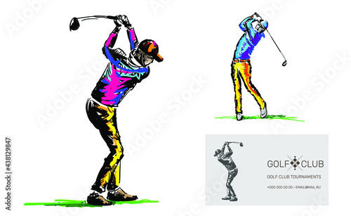 Golf player. Poster or business card template.