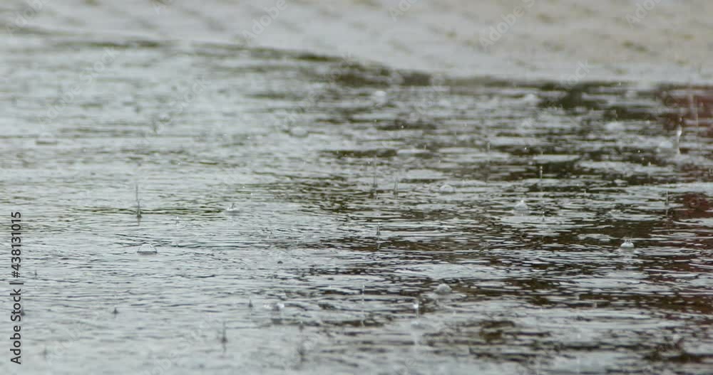 Long Shot of Heavy Rain Falling into Puddle Long Shot of Heavy Rain Falling into Puddle