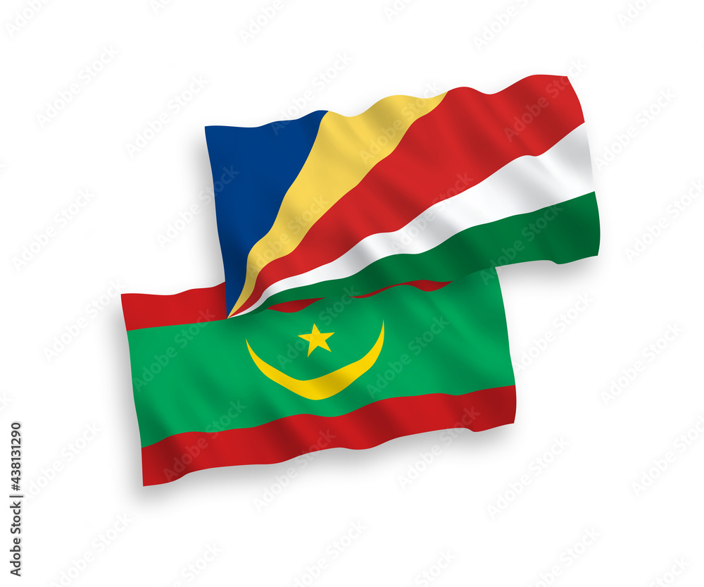 Naklejka premium Flags of Islamic Republic of Mauritania and Seychelles on a white background