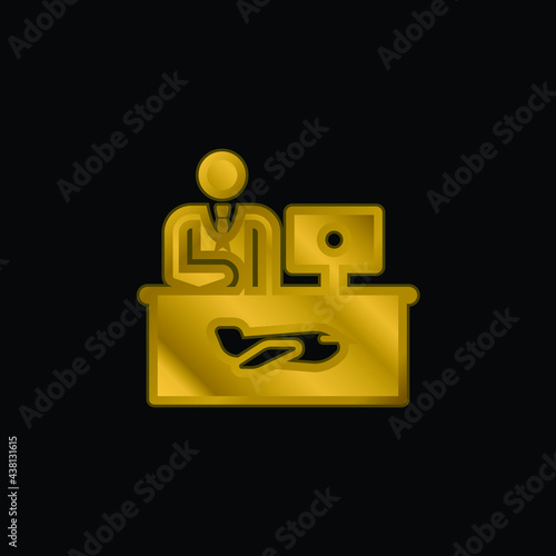 Airport gold plated metalic icon or logo vector