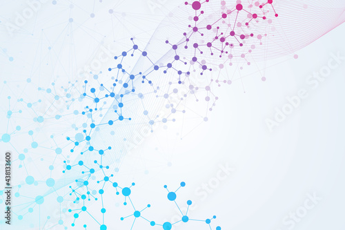 Structure molecule and communication. Dna, atom, neurons. Scientific concept for your design. Connected lines with dots. Medical, technology, chemistry, science background. Vector illustration