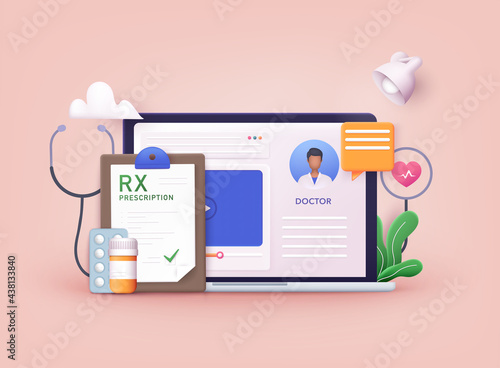 Therapist on chat in messenger and an online consultation. Online medical advise or consultation service. 3D Web Vector Illustrations.