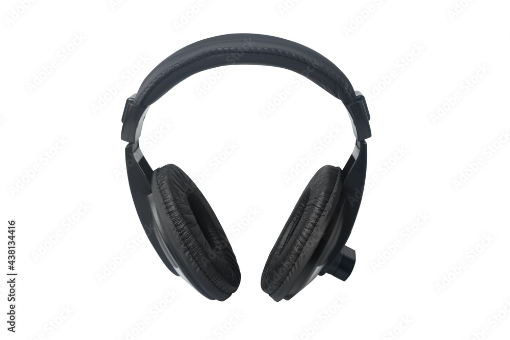 Black, modern wireless headphones on a white isolated background
