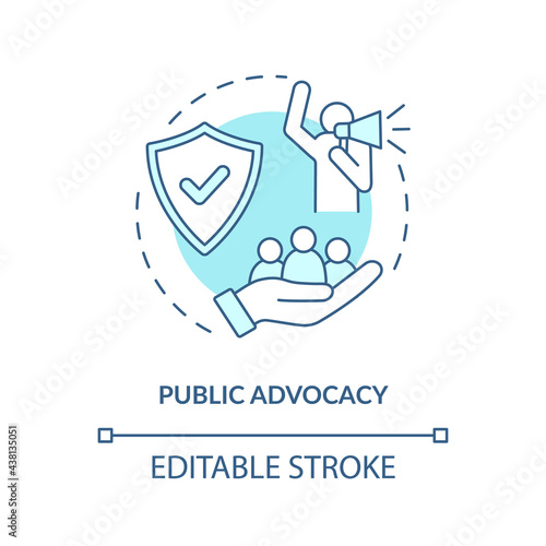 Public advocacy concept icon. Community change abstract idea thin line illustration. Promoting changes to laws. Participation in local events. Vector isolated outline color drawing. Editable stroke