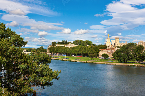 Papal Palace and the Rhone River in Avignon on a summer day, France