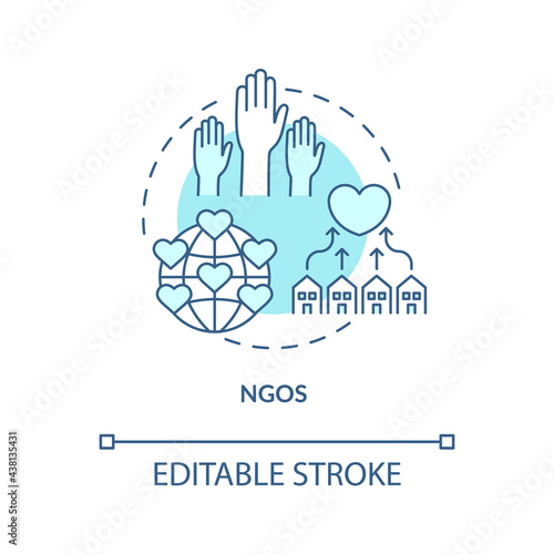 NGOs concept icon. Development program abstract idea thin line illustration. Social protection and support. Community mobilization. Vector isolated outline color drawing. Editable stroke photo