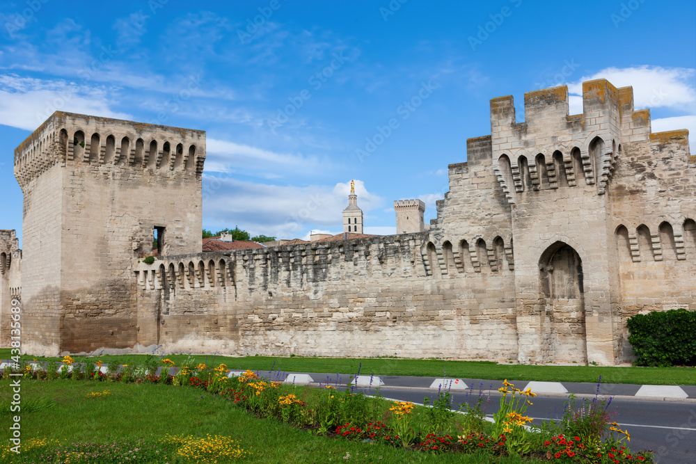 Medieval walls surround the old city of Avignon, France