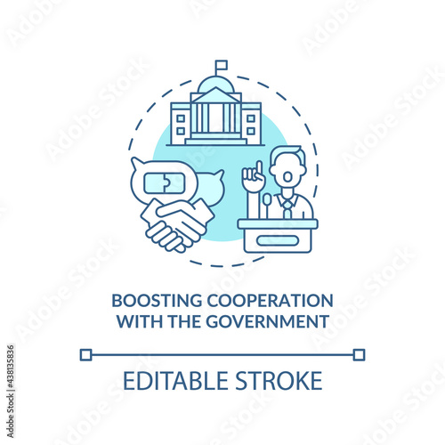 Boosting cooperation with government concept icon. Community development abstract idea thin line illustration. Encouraging community involvement. Vector isolated outline color drawing. Editable stroke