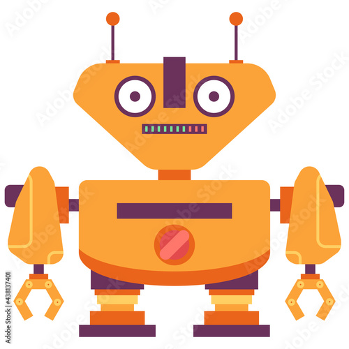 Funny yellow robot vector cartoon character isolated on background.