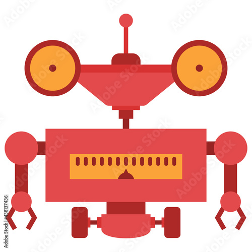 Funny red robot vector cartoon character isolated on background.