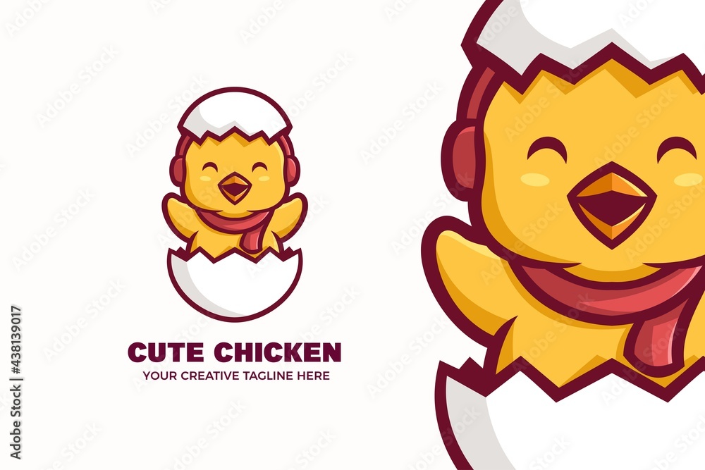 Cute Chick Hatches from Egg Mascot Character Logo