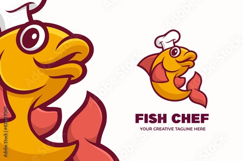 Fish Chef Fresh Seafood Mascot Character Logo Template