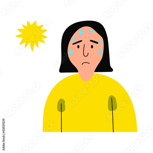 Girl sweat in hot weather. Vector Illustration on white background.