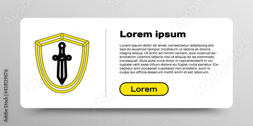 Line Medieval shield with sword icon isolated on white background. Colorful outline concept. Vector
