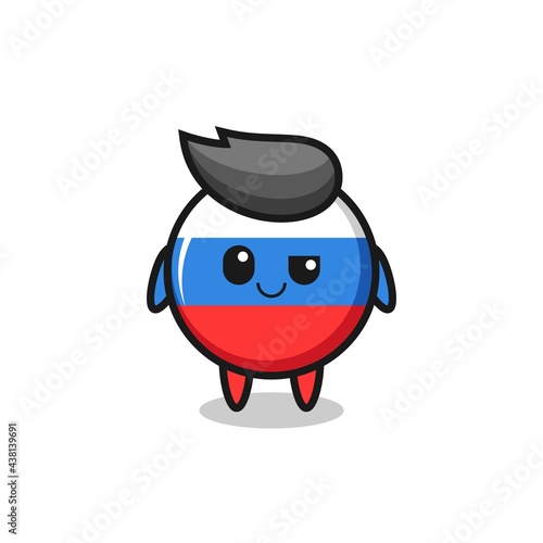 russia flag badge cartoon with an arrogant expression