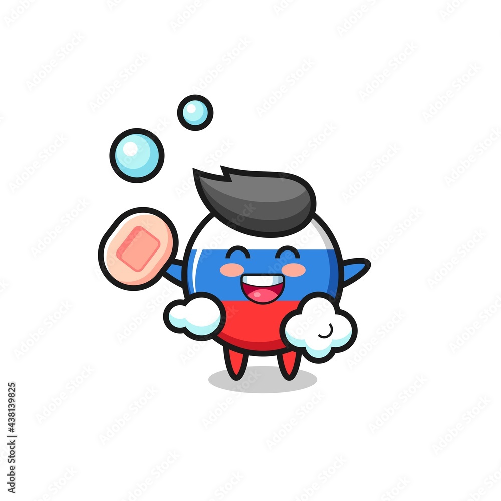 russia flag badge character is bathing while holding soap russia flag badge character is bathing while holding soap