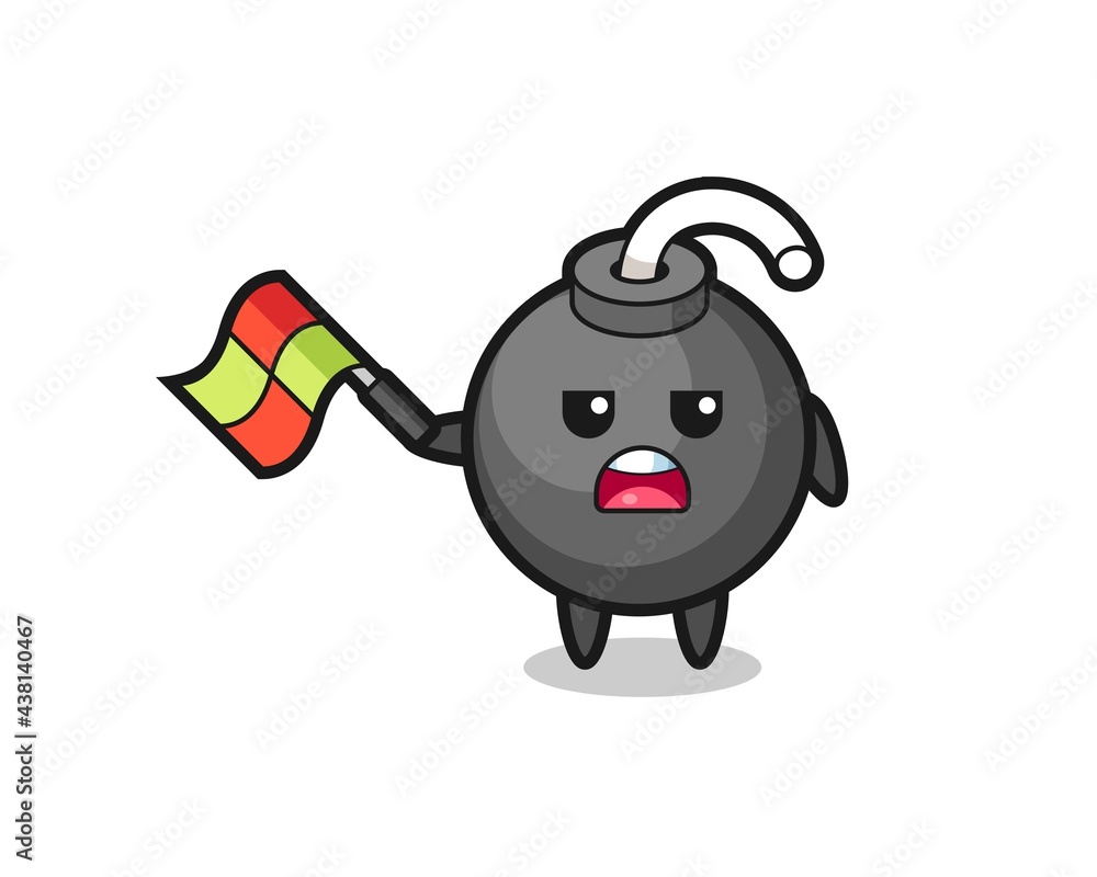 Fototapeta premium bomb cartoon as the line judge hold the flag up at a 45 degree angle