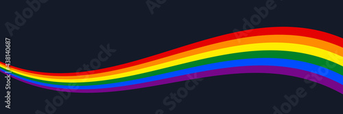 LGBTQ gay pride rainbow wave on dark background. LGBT pride flag, banner background for pride month. Pride rainbow wave design element. Vector illustration