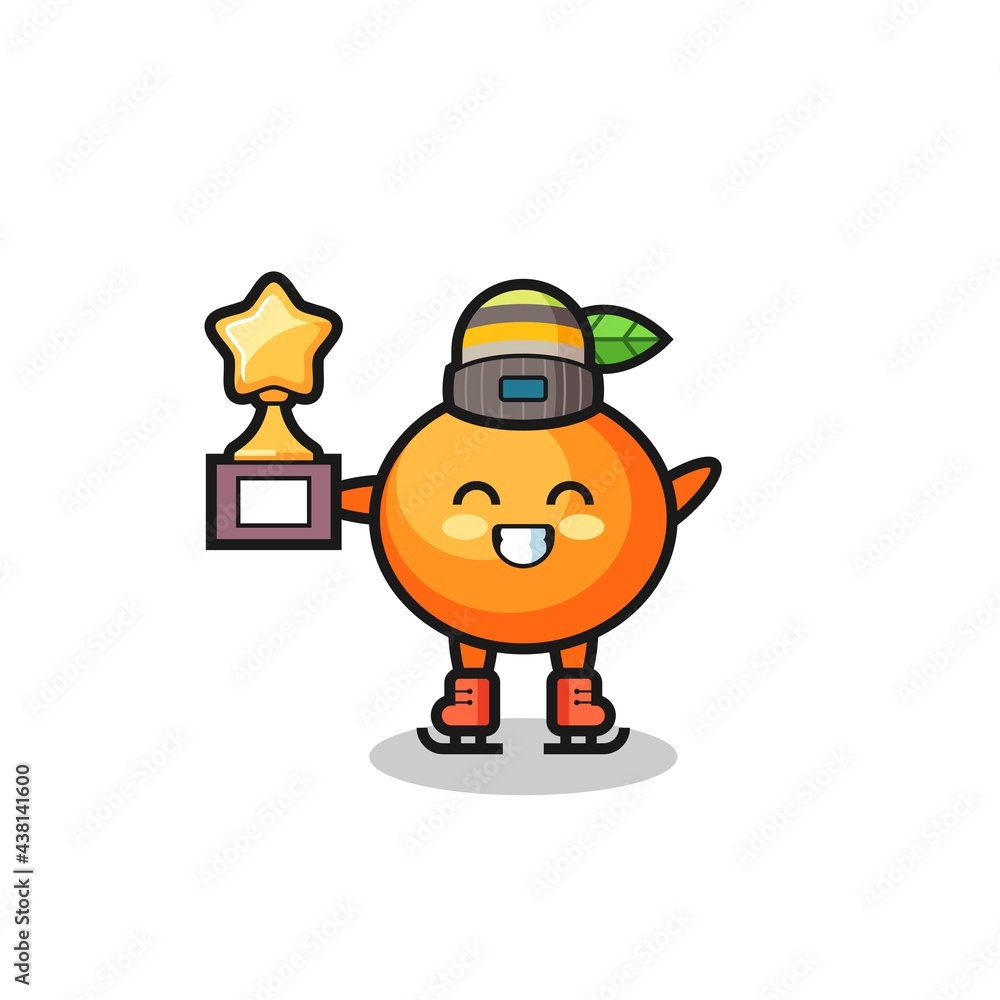 mandarin orange cartoon as an ice skating player hold winner trophy mandarin orange cartoon as an ice skating player hold winner trophy