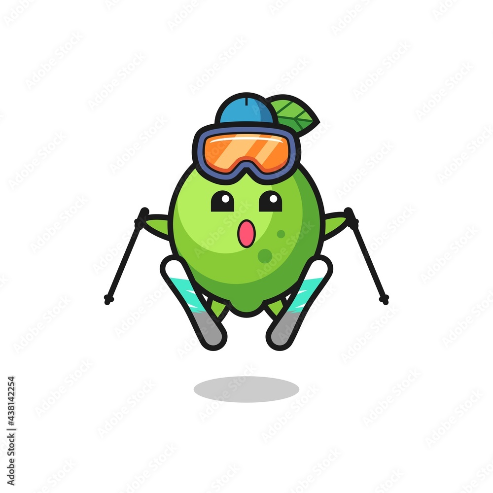 lime mascot character as a ski player lime mascot character as a ski player