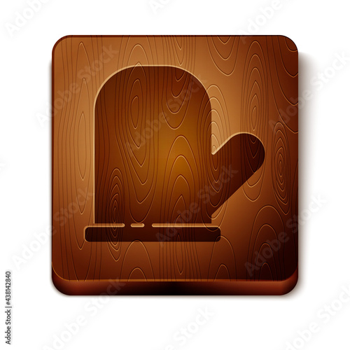 Brown Oven glove icon isolated on white background. Kitchen potholder sign. Cooking glove. Wooden square button. Vector