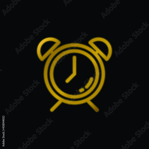 Alarm Clock gold plated metalic icon or logo vector