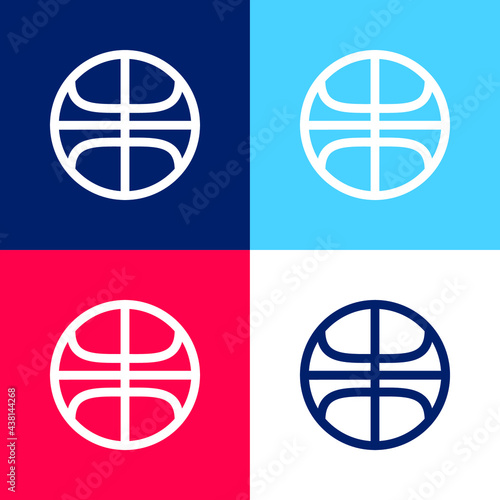 Basketball Ball Outline blue and red four color minimal icon set