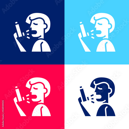 Asthma blue and red four color minimal icon set