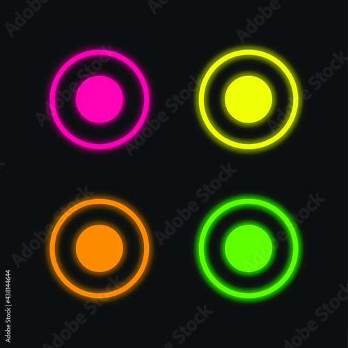 Atom Circular Symbol Of Circles four color glowing neon vector icon