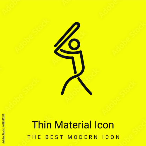 Baseball Player Playing Stick Man minimal bright yellow material icon