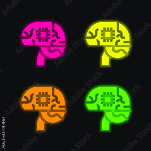 Artificial Intelligence four color glowing neon vector icon