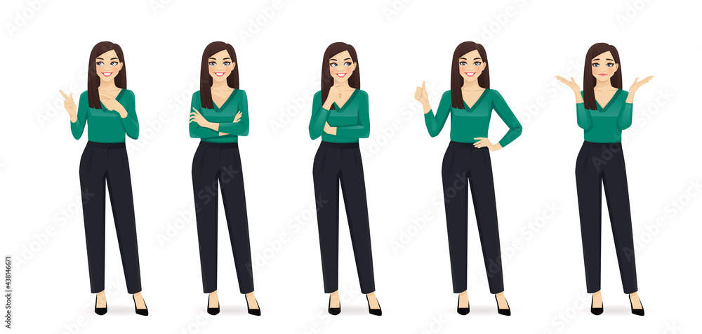 Obraz premium Elegant business woman in different poses isolated vector illustrtion
