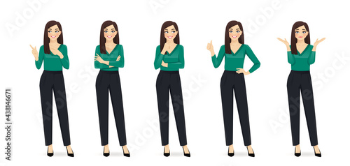 Elegant business woman in different poses isolated vector illustrtion