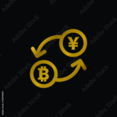 Bitcoin Exchange Rate gold plated metalic icon or logo vector