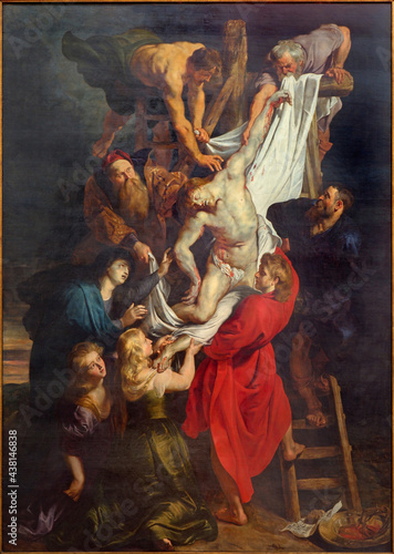 ANTWERP, BELGIUM - SEPTEMBER 4: Raising of the cross (460x340 cm) from years 1609 - 1610 by baroque painter Peter Paul Rubens in the cathedral of Our Lady on September 4, 2013 in Antwerp, Belgium photo